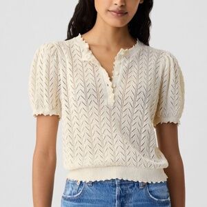 Gap x DOEN Pointelle Knit Top Linen Blend Short Sleeve Cream Size M